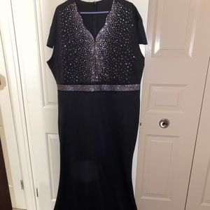 Short sleeve rhinestone plus size evening gown